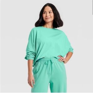 JoyLab Women's Washed Jersey Long Sleeve Top -Turquoise